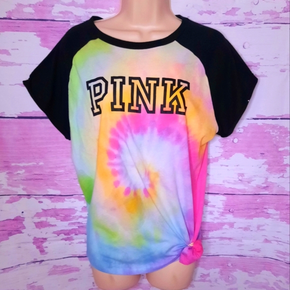 PINK Victoria's Secret Tops - 💥VS PINK CUSTOM TIE DYED LOGO TEE ( Lowest price of the Season..)